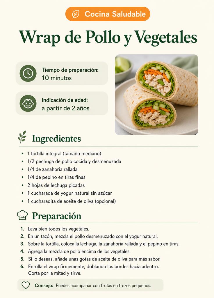 Ejemplo de receta en español dentro de la guía Loncheras Felices